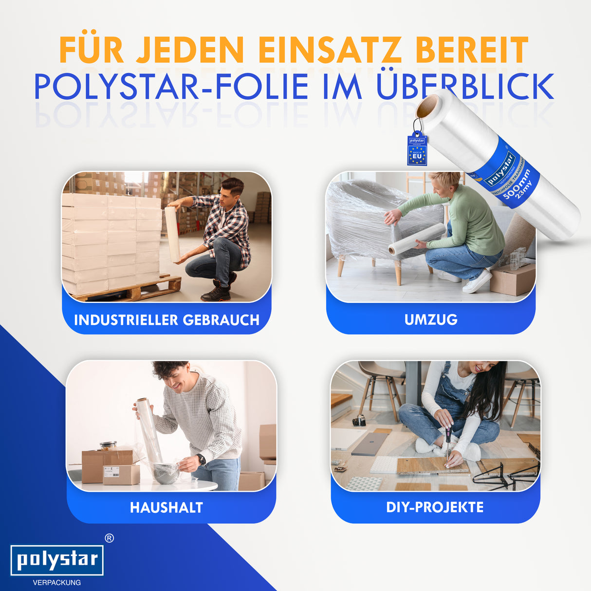 Hand-Stretchfolie auf Rolle, transparent