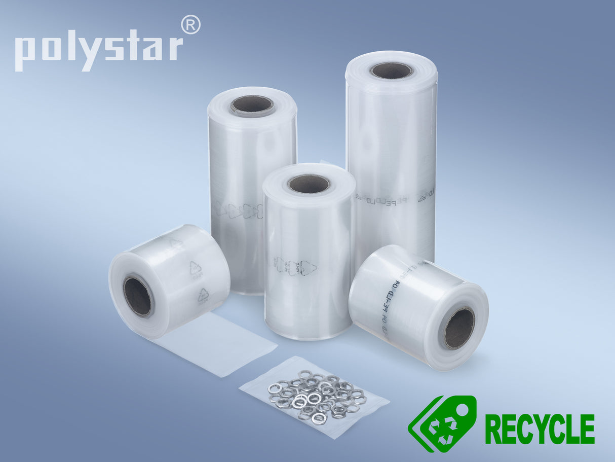 PE tubular film made from regenerated material on small rolls of 25 meters