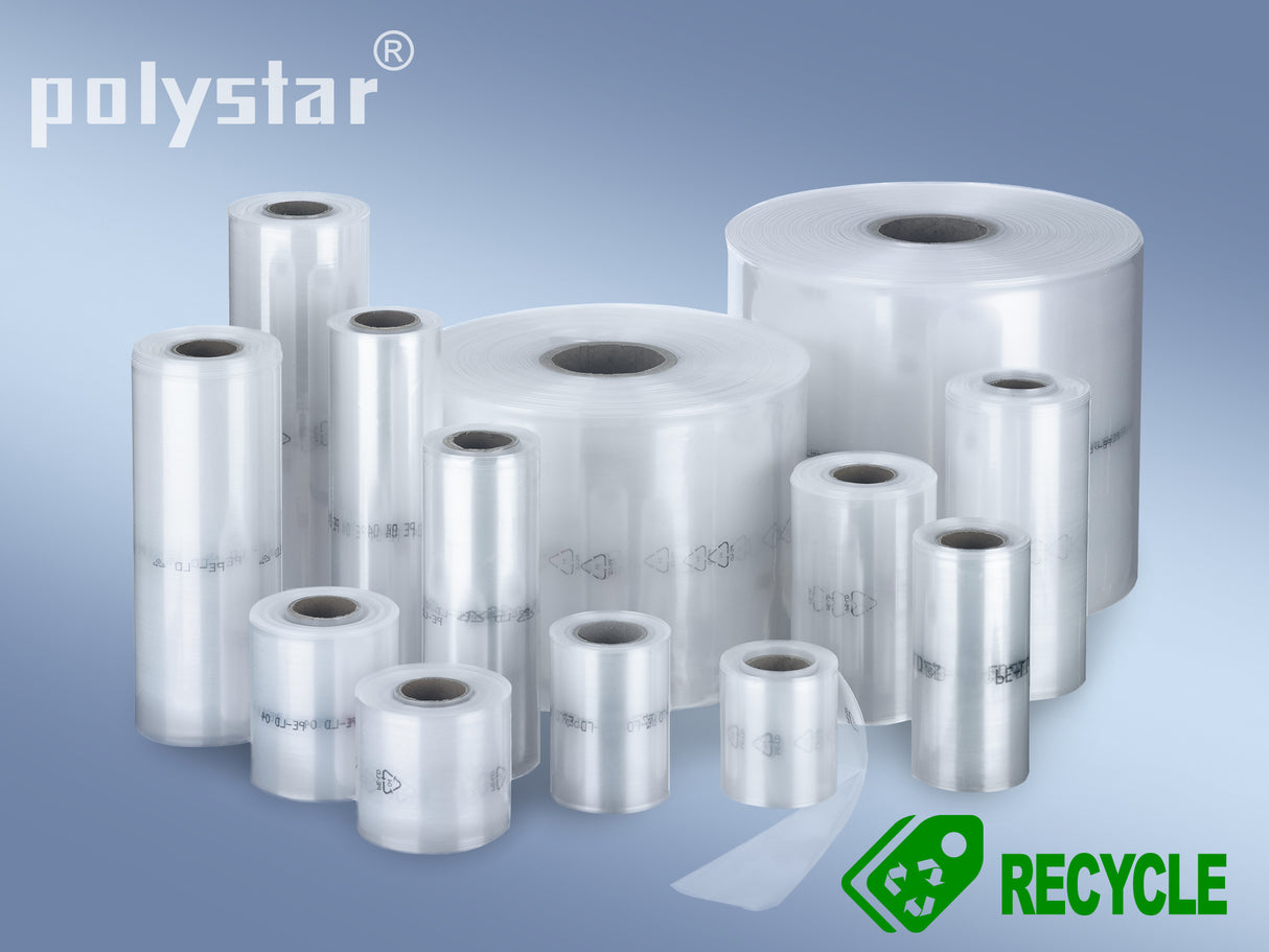 PE tubular film made from regenerated material on a roll of 250 meters